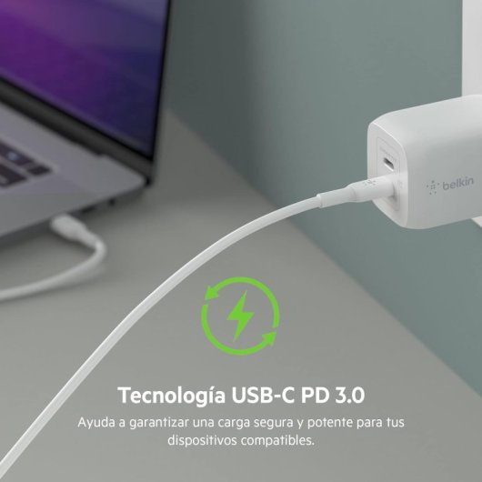 Belkin BOOST CHARGE PRO Cargador USB-C GaN Doble con PPS 65 W + Cable USB-C a USB-C