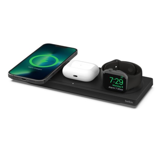 Belkin BOOST CHARGE PRO Cargador Inalámbrico 3 en 1 de 15 W con Tecnología MagSafe Oficial Negro