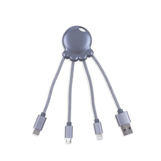 Xoopar Octopus Adaptador USB Multi-Conector com Orifício para Porta-Chaves Cinzento Metalizado