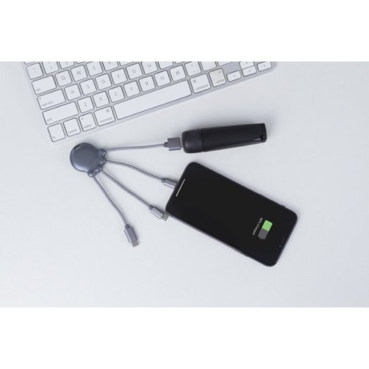 Xoopar Octopus Adaptador USB Multi-Conector com Orifício para Porta-Chaves Cinzento Metalizado