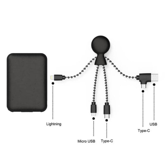 Xoopar Pack Bio Batería Externa 5000Mah Biodegradable + Cable Multi USB, Tipo C, Micro USB,Lightning