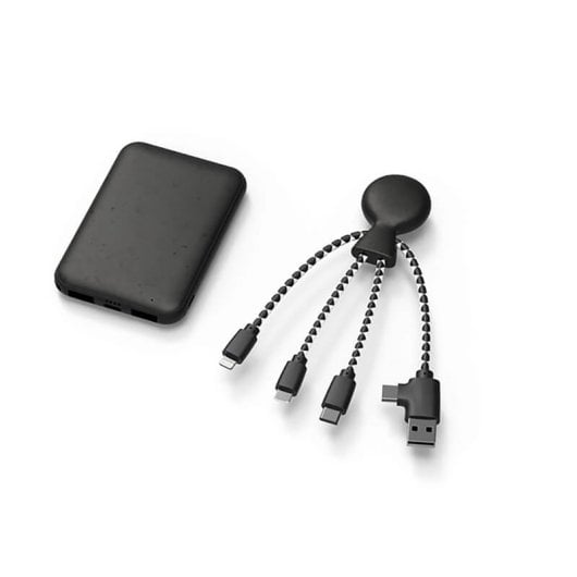 Xoopar Pack Bio Batería Externa 5000Mah Biodegradable + Cable Multi USB, Tipo C, Micro USB,Lightning