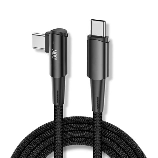 1Life Cable USB-C Acodado 90º 100w 2m Negro