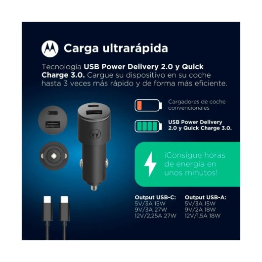 Chargeur Voiture Motorola SJV102-EU USB/USB-C 45W Noir
