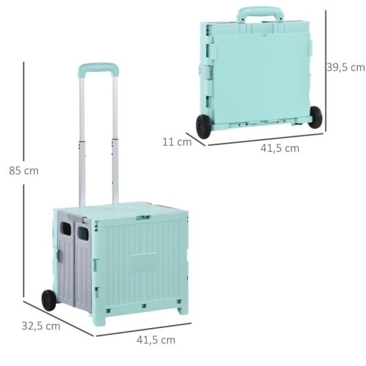 Homcom Carrito De La Compra Plegable Con 2 Ruedas 41,5x32,5x85 Cm Verde