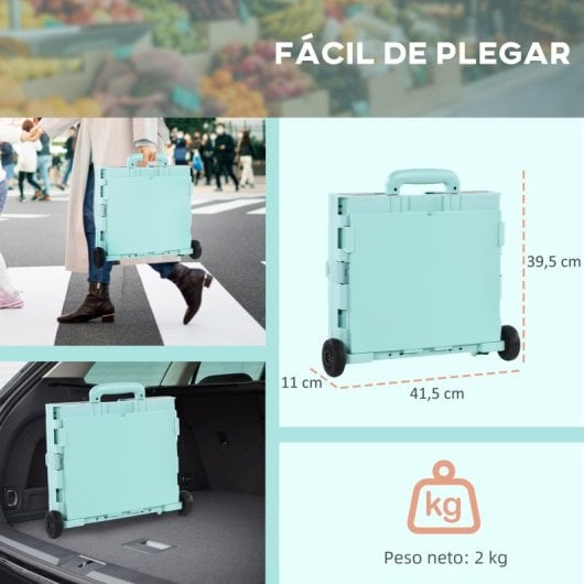 Homcom Carrito De La Compra Plegable Con 2 Ruedas 41,5x32,5x85 Cm Verde