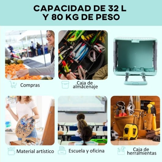 Homcom Carrito De La Compra Plegable Con 2 Ruedas 41,5x32,5x85 Cm Verde