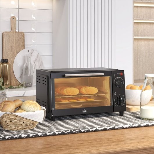 HOMCOM Mini Horno Eléctrico 9L 50W con Temperatura Ajustable Temporizador Negro