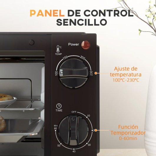 HOMCOM Mini Horno Eléctrico 9L 50W con Temperatura Ajustable Temporizador Negro