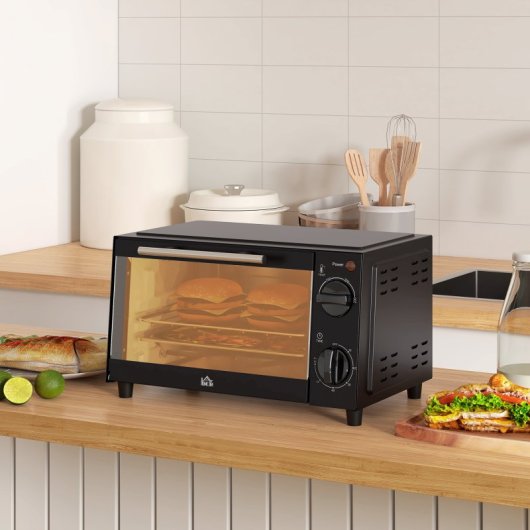 HOMCOM Mini Horno Eléctrico 9L 50W con Temperatura Ajustable Temporizador Negro