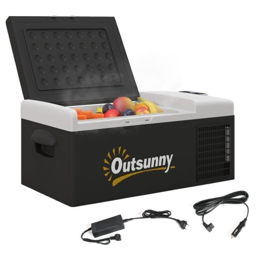 Outsunny Nevera Compresor Portátil 16L -20ºC-20ºC 12 / 24v DC y 100-240v CA Negro