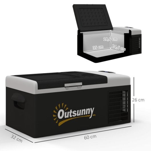 Outsunny Nevera Compresor Portátil 16L -20ºC-20ºC 12 / 24v DC y 100-240v CA Negro