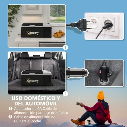 Outsunny Nevera Compresor Portátil 16L -20ºC-20ºC 12 / 24v DC y 100-240v CA Negro