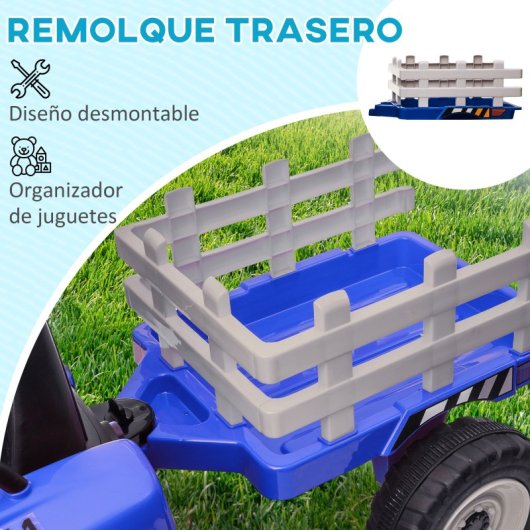 Trator elétrico Homcom com reboque para crianças de 3 a 6 anos 136,5x50x52,5 cm azul
