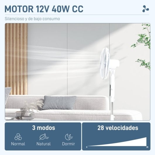Homcom Ventoinha de Pé com Comando à Distância 40 W Com 7 Pás Branca