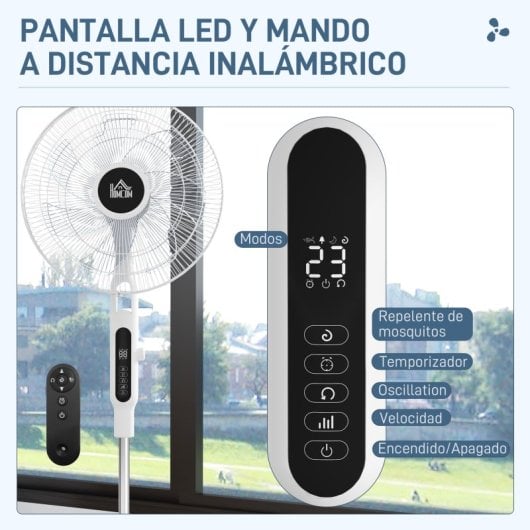 Homcom Ventoinha de Pé com Comando à Distância 40 W Com 7 Pás Branca