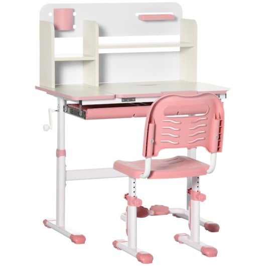 Homcom Juego De Escritorio Y Silla Para Niños +3 Años Con Altura Ajustable Rosa