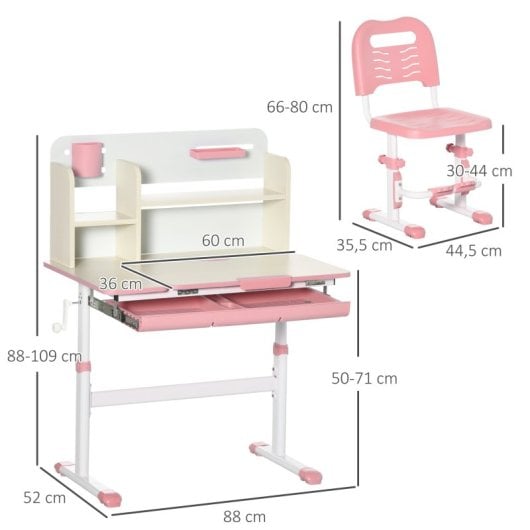 Homcom Juego De Escritorio Y Silla Para Niños +3 Años Con Altura Ajustable Rosa