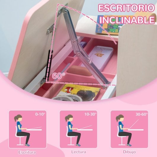 Homcom Juego De Escritorio Y Silla Para Niños +3 Años Con Altura Ajustable Rosa