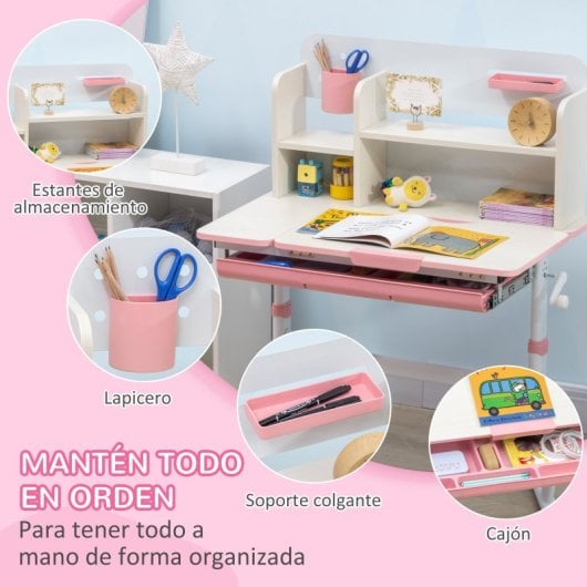 Homcom Juego De Escritorio Y Silla Para Niños +3 Años Con Altura Ajustable Rosa