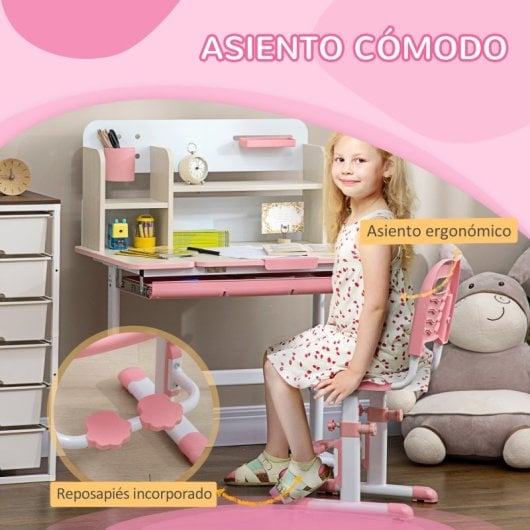 Homcom Juego De Escritorio Y Silla Para Niños +3 Años Con Altura Ajustable Rosa