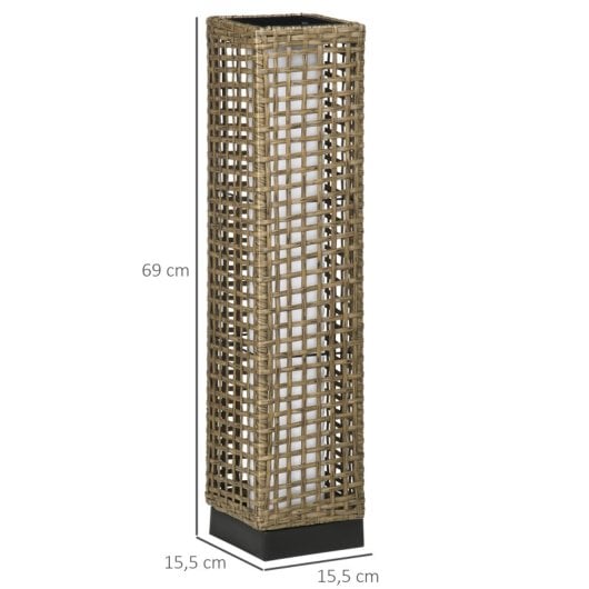 Outsunny Candeeiro De Jardim De Rotim Sintético Com Luzes 15,5x15,5x69 Cm Areia