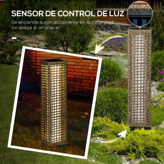 Outsunny Candeeiro De Jardim De Rotim Sintético Com Luzes 15,5x15,5x69 Cm Areia