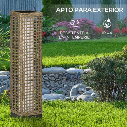 Outsunny Candeeiro De Jardim De Rotim Sintético Com Luzes 15,5x15,5x69 Cm Areia