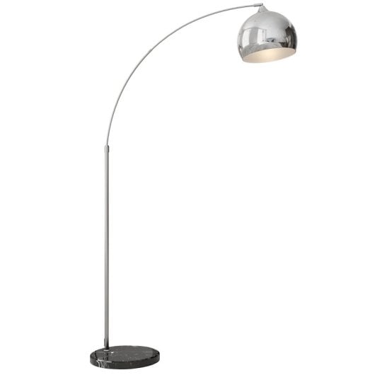 Homcom Lámpara De Pie Arco Altura Ajustable 110-115x30x170-180 Cm Plata Y Negro