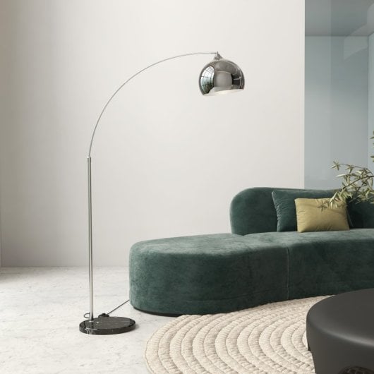 Homcom Lámpara De Pie Arco Altura Ajustable 110-115x30x170-180 Cm Plata Y Negro
