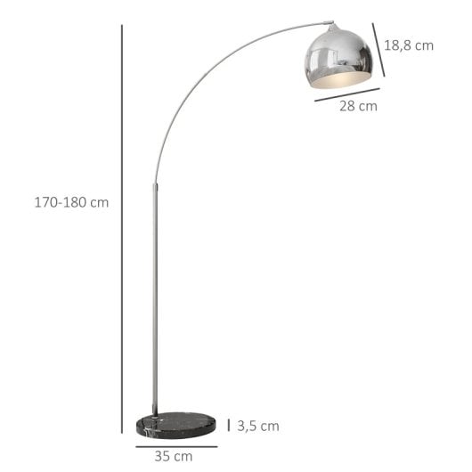Homcom Lámpara De Pie Arco Altura Ajustable 110-115x30x170-180 Cm Plata Y Negro