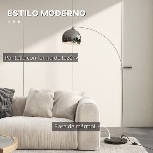 Homcom Lámpara De Pie Arco Altura Ajustable 110-115x30x170-180 Cm Plata Y Negro