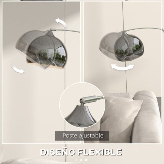 Homcom Lámpara De Pie Arco Altura Ajustable 110-115x30x170-180 Cm Plata Y Negro