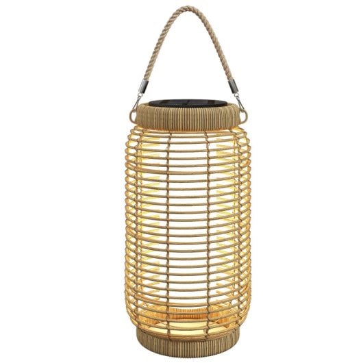 Outsunny Candeeiro De Jardim De Rotim Com Painel Solar Luzes Led Ø18x37 Cm Areia