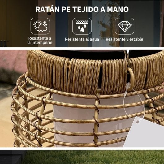 Outsunny Candeeiro De Jardim De Rotim Com Painel Solar Luzes Led Ø18x37 Cm Areia