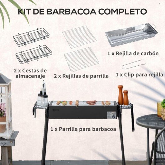 Outsunny Barbacoa De Carbón Con 2 Parrillas De Acero Inoxidable 77x30x70cm Negro