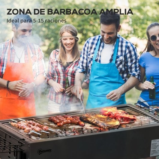 Outsunny Barbacoa De Carbón Con 2 Parrillas De Acero Inoxidable 77x30x70cm Negro