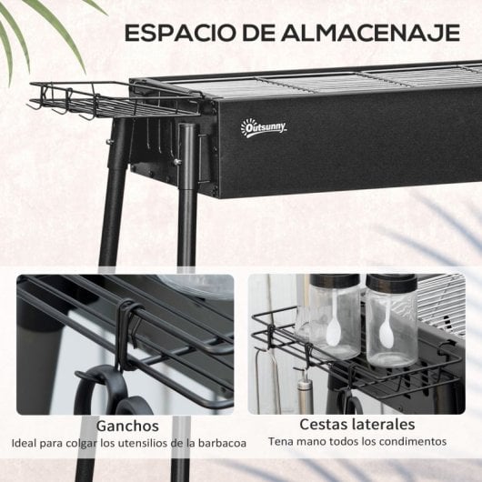 Outsunny Barbacoa De Carbón Con 2 Parrillas De Acero Inoxidable 77x30x70cm Negro