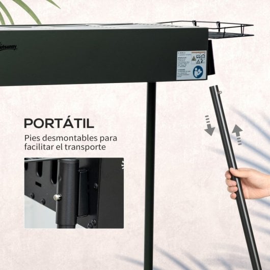 Outsunny Barbacoa De Carbón Con 2 Parrillas De Acero Inoxidable 77x30x70cm Negro