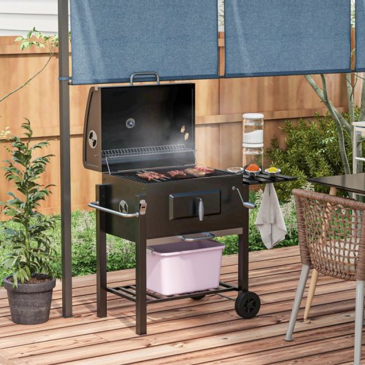 Outsunny Barbacoa De Carbón Con Ruedas Barbacoa Con Tapa 113x65x108 Cm Negro