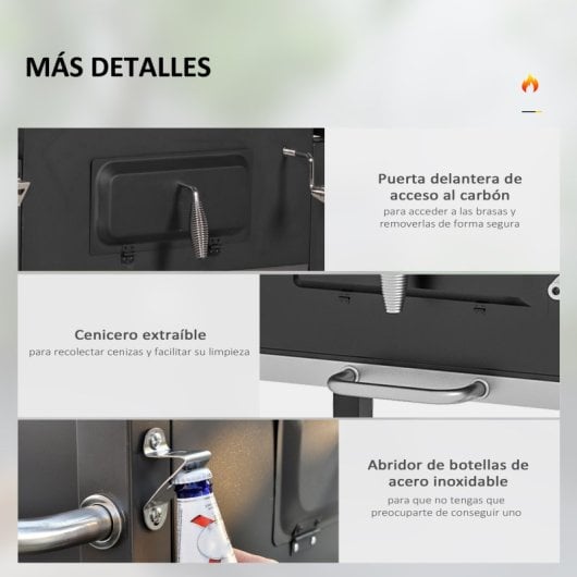 Outsunny Barbacoa De Carbón Con Ruedas Barbacoa Con Tapa 113x65x108 Cm Negro