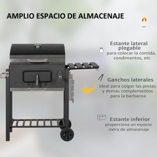 Outsunny Barbacoa De Carbón Con Ruedas Barbacoa Con Tapa 113x65x108 Cm Negro