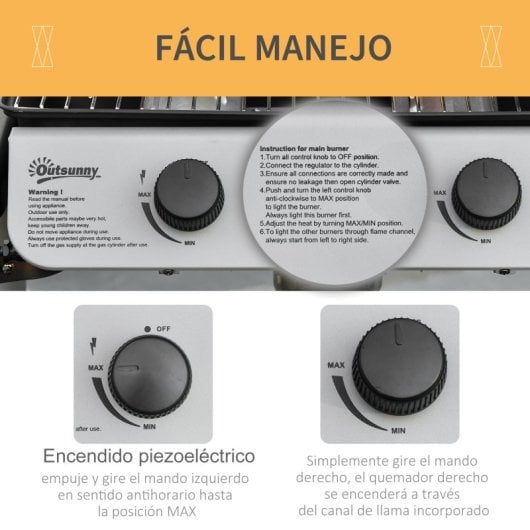 Outsunny Churrasqueira a Gás Com 2 Queimadores 5,6 Kw 2 Rodas 2 Mesas Preta