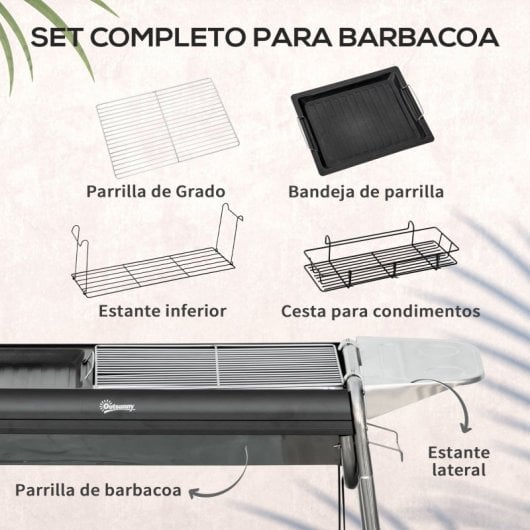 Outsunny Barbacoa De Carbón Barbacoa Portátil Con Parrilla 96x61x72 Cm Negro