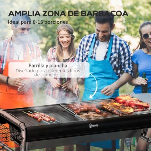 Outsunny Barbacoa De Carbón Barbacoa Portátil Con Parrilla 96x61x72 Cm Negro
