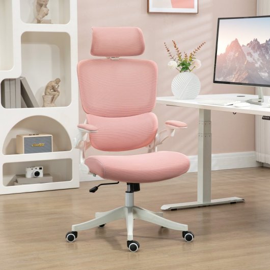 Vinsetto Silla De Oficina De Malla Giratoria Respaldo Alto 62x58x120-133 Cm Rosa
