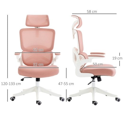 Vinsetto Silla De Oficina De Malla Giratoria Respaldo Alto 62x58x120-133 Cm Rosa