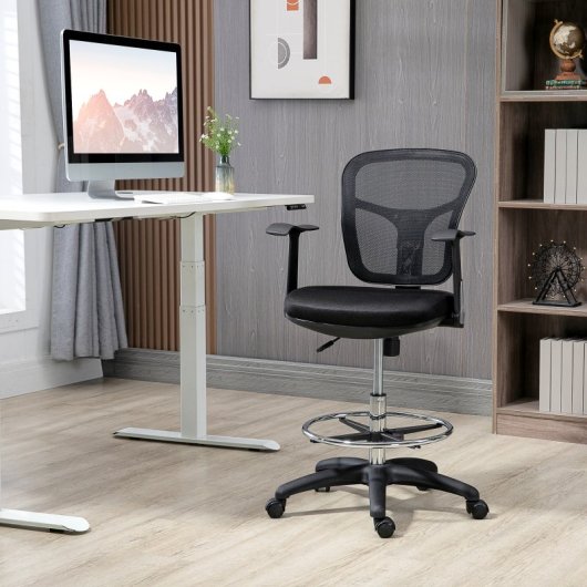 Vinsetto Silla De Dibujo Ergonómica De Malla Con Reposabrazos 59x59x95-115 Cm