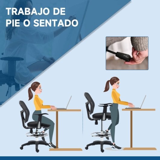 Vinsetto Silla De Dibujo Ergonómica De Malla Con Reposabrazos 59x59x95-115 Cm