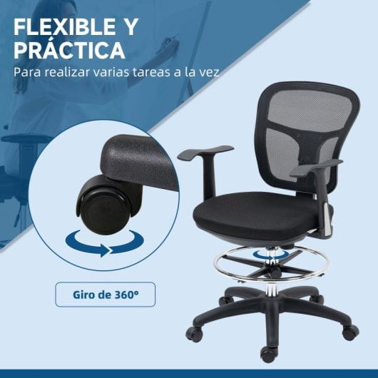 Vinsetto Silla De Dibujo Ergonómica De Malla Con Reposabrazos 59x59x95-115 Cm